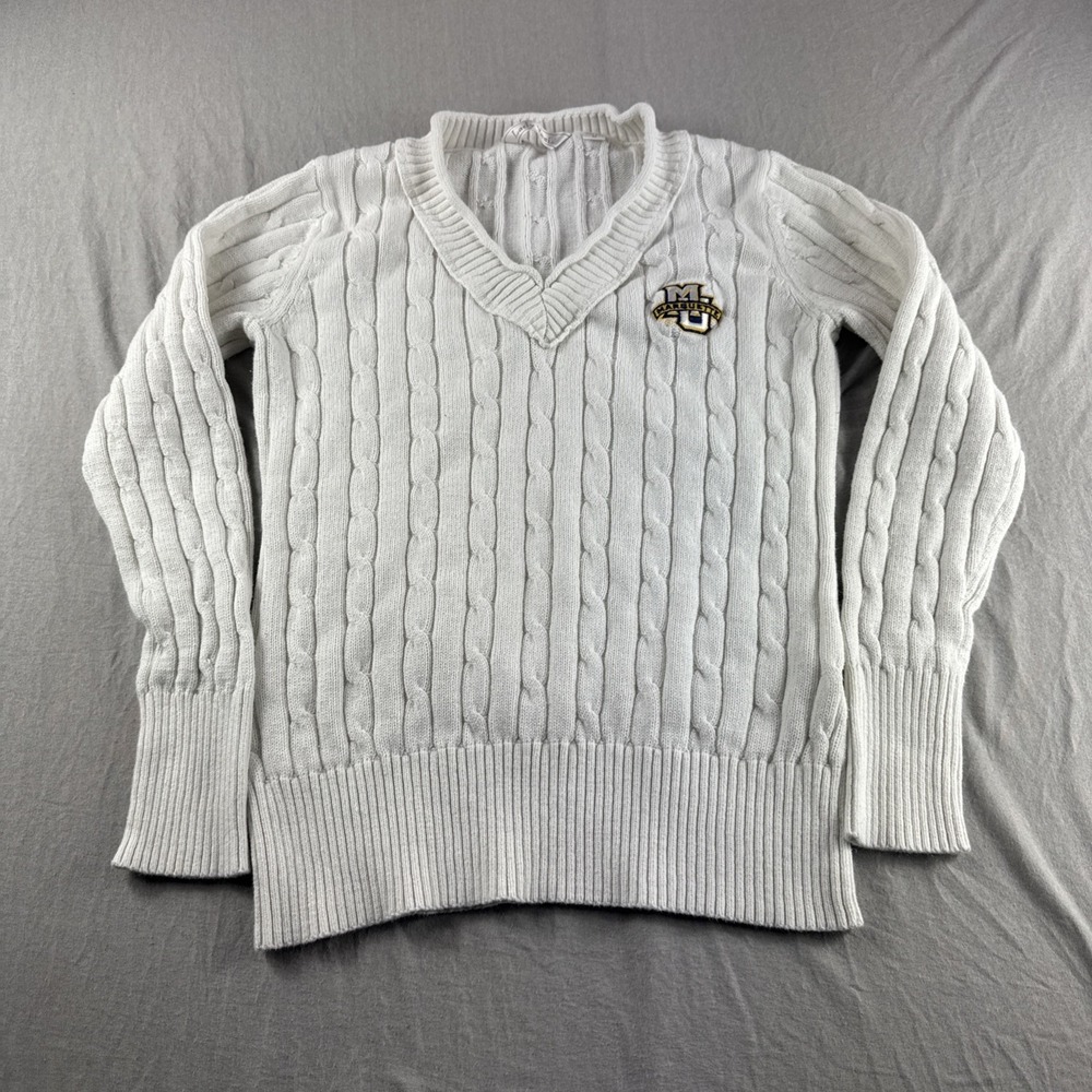 Marquette University Lady Vesi Cable Knit Sweater Womens M Beige Sweatshirt Top